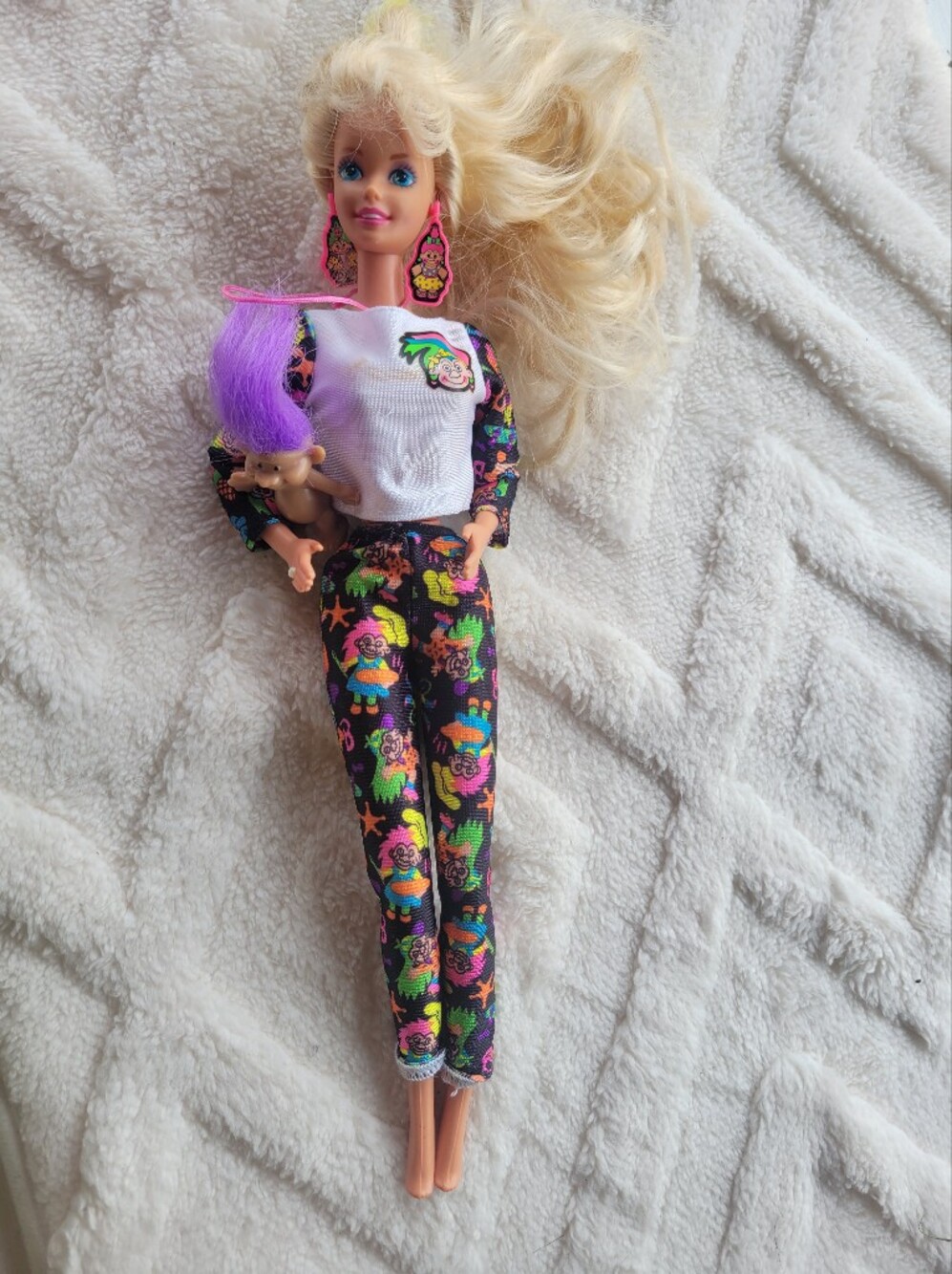 Vintage Blonde Barbie TROLL Doll Earrings Girls Toy